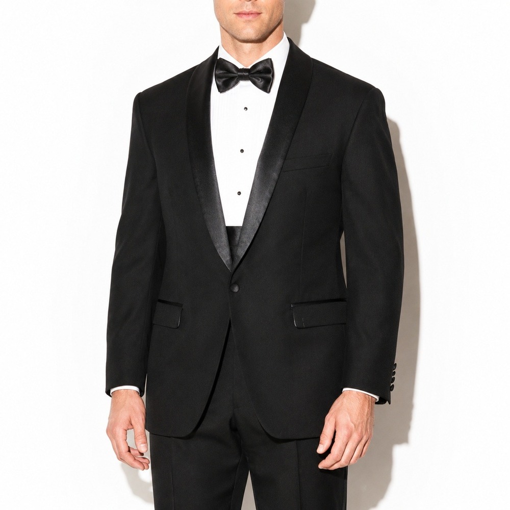 Calvin Klein Satin Lapel Tuxedo Blazer Mens 42L Black Wool 1 Button Jacket